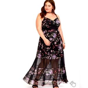 TORRID Maxi Mesh Bustier Dress 2 - Floral Sheer Maxi Dress 18/20 - Worn Once